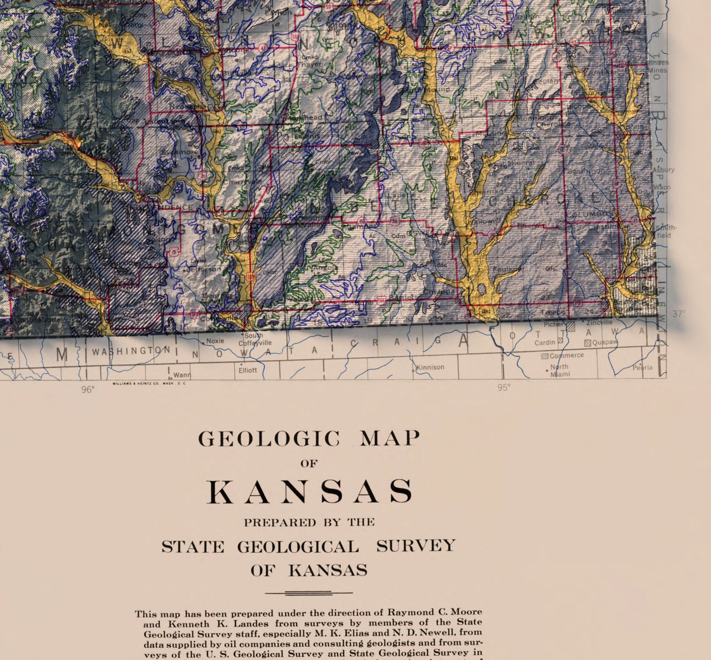 Kansas Vintage Geological Map Shaded Relief 2D Print