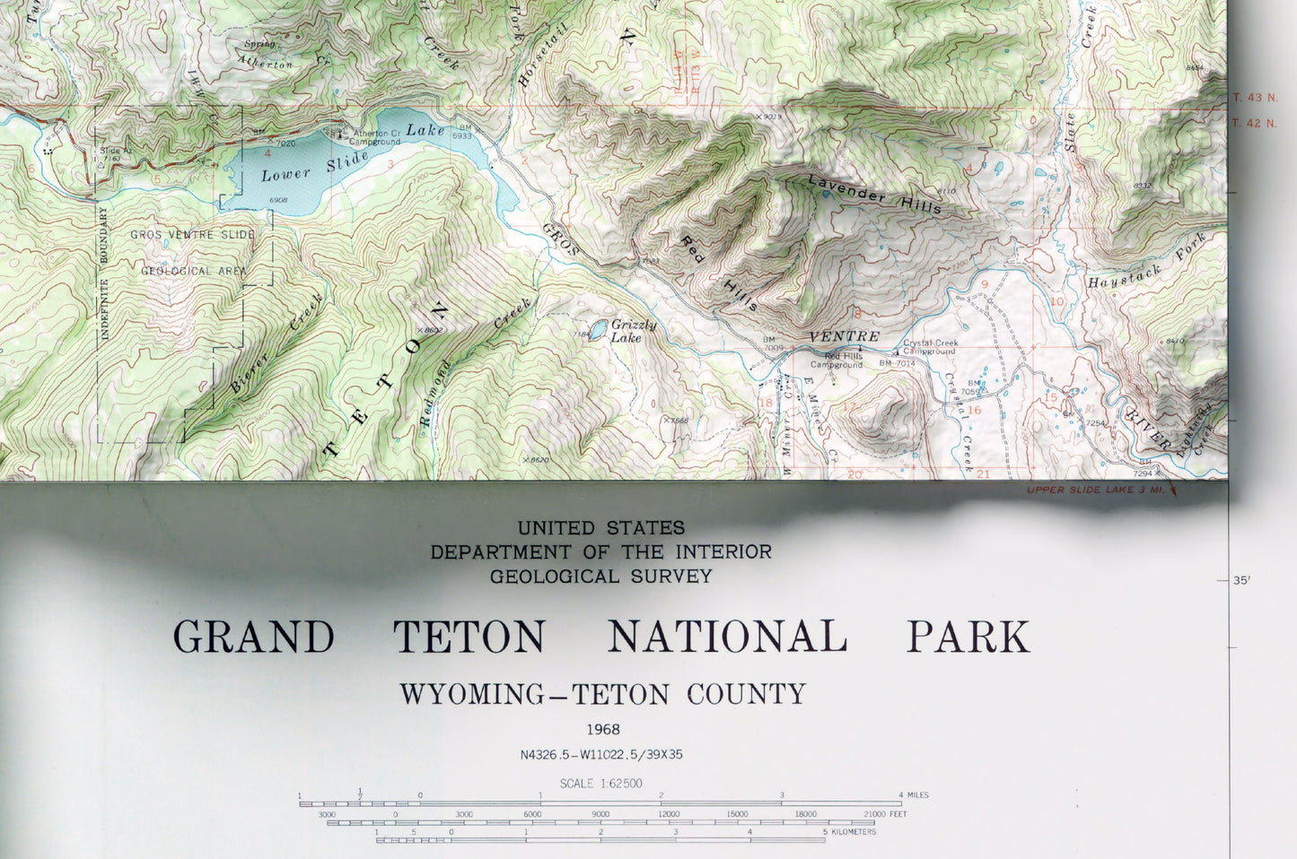 Grand Teton National Park ~ Vintage Map Shaded Relief 2D Print ~ Wyoming Poster Wall Art Topography