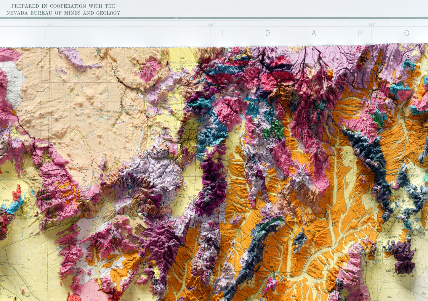 Nevada Vintage Geological Map Print ~ 2D Shaded Relief Topographic