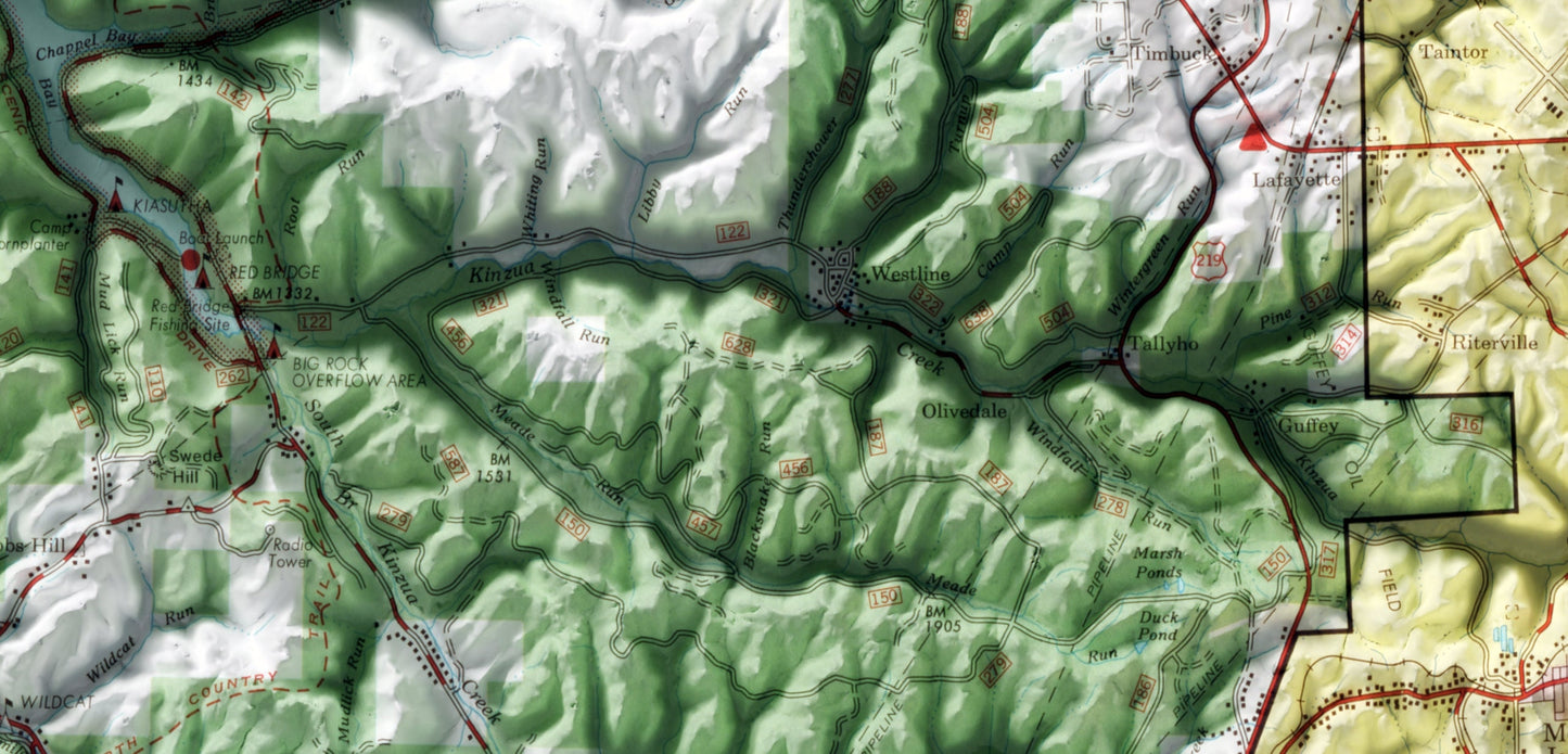 Allegheny National Forest, Pennsylvania ~ Shaded Relief Map 2D Print