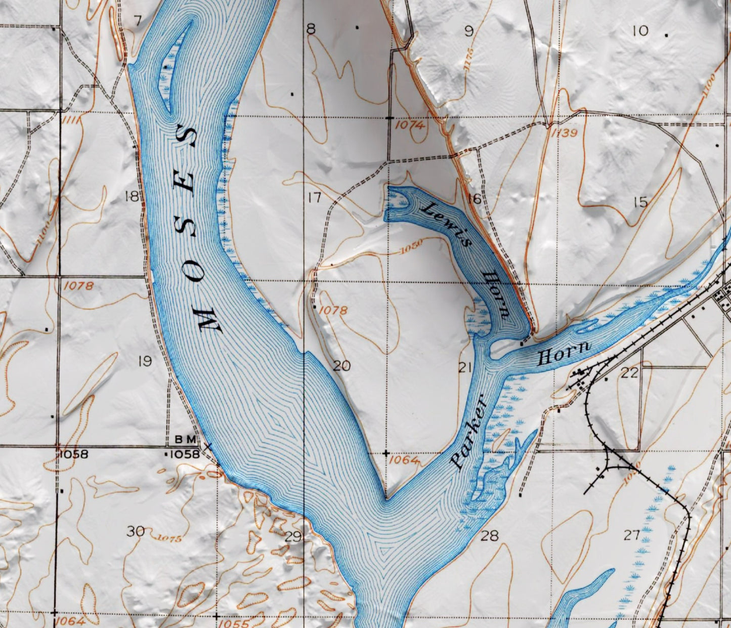 Moses Lake, Washington ~ Shaded Relief 2D Map Print