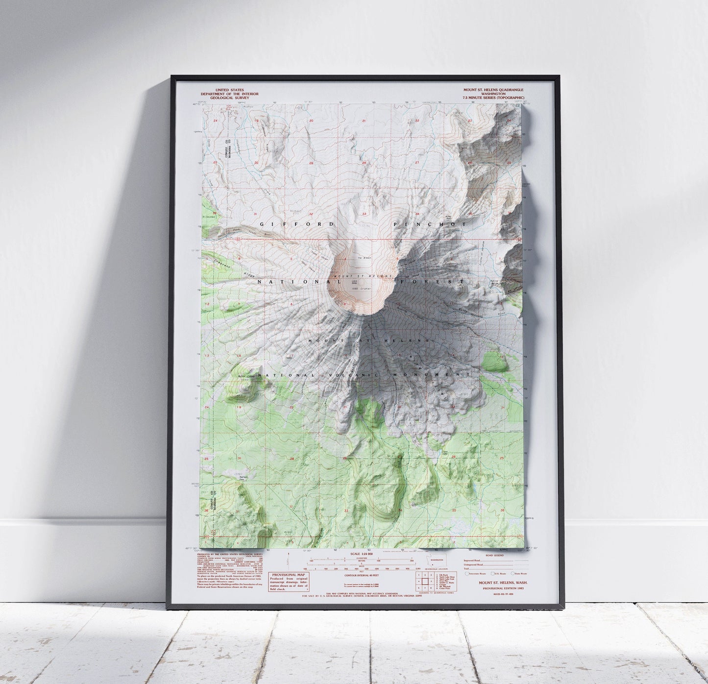 Mount Saint Helens, Washington ~ Shaded Relief 2D Map Print