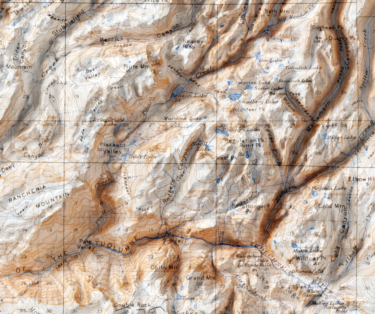 Yosemite National Park ~ Vintage Style 2D Shaded Relief Map Print