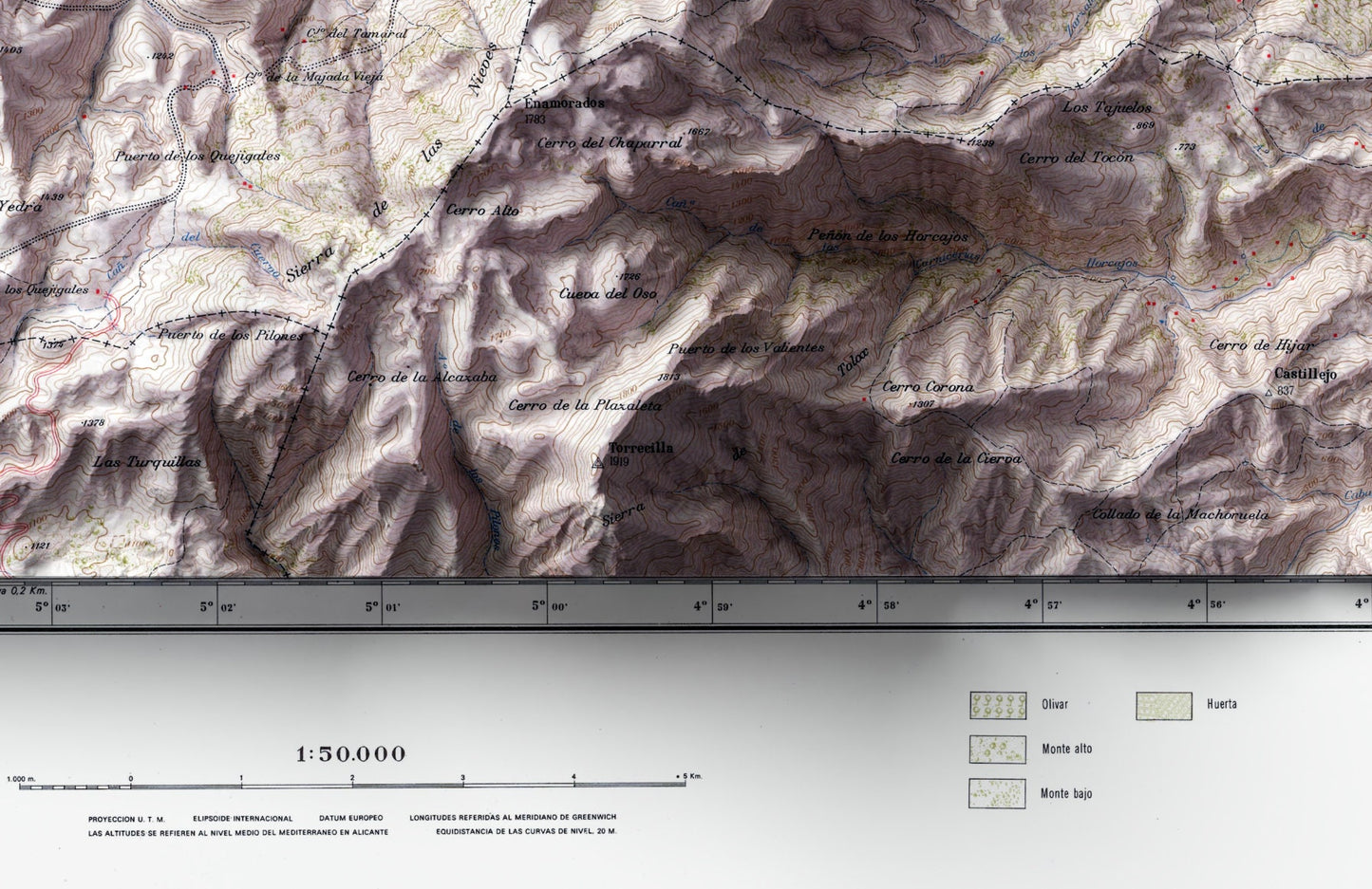 Ronda & Sierra de las Nieves, Spain ~ Vintage Shaded Relief 2D Map Print