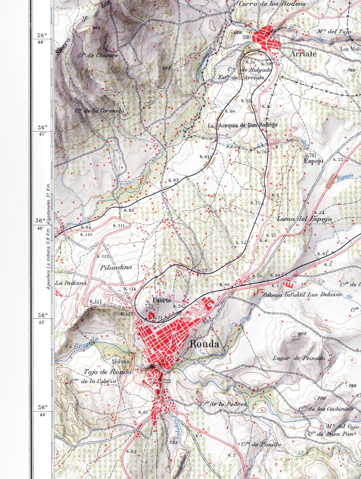 Ronda & Sierra de las Nieves, Spain ~ Vintage Shaded Relief 2D Map Print
