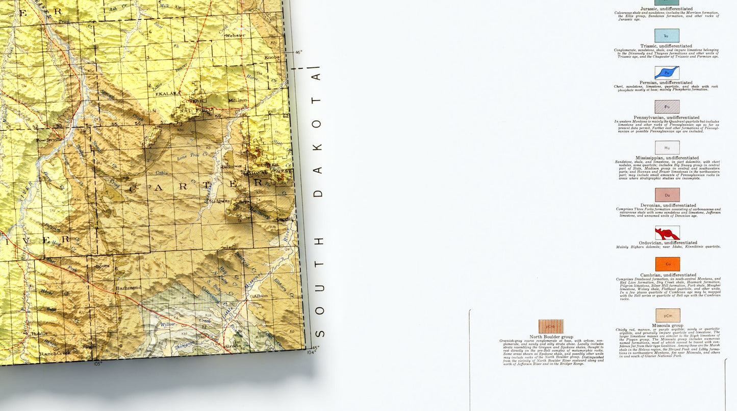 Montana 2D Geological Shaded Relief Map