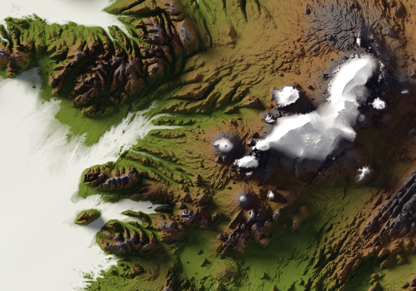 Iceland ~ Terrain Style 2D Shaded Relief Print ~ Plain Topographic Map