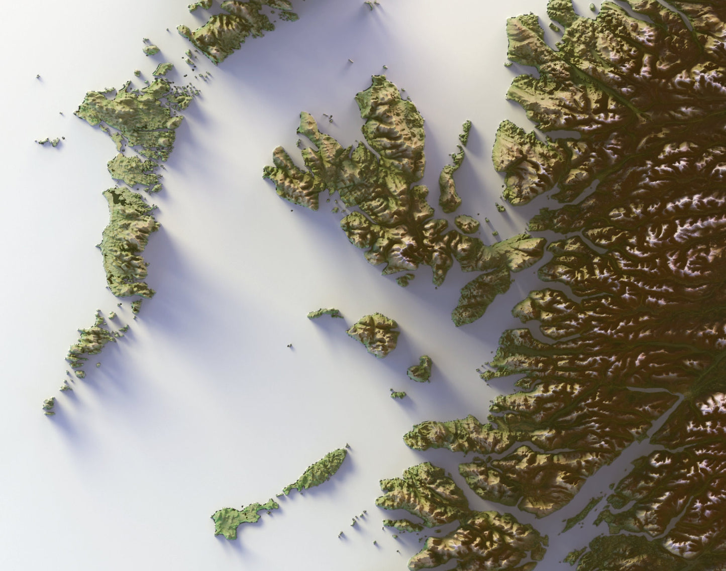 British Isles ~ 2D Shaded Relief Print ~ Plain Topographic Map ~ United Kingdom, Great Britain, Ireland