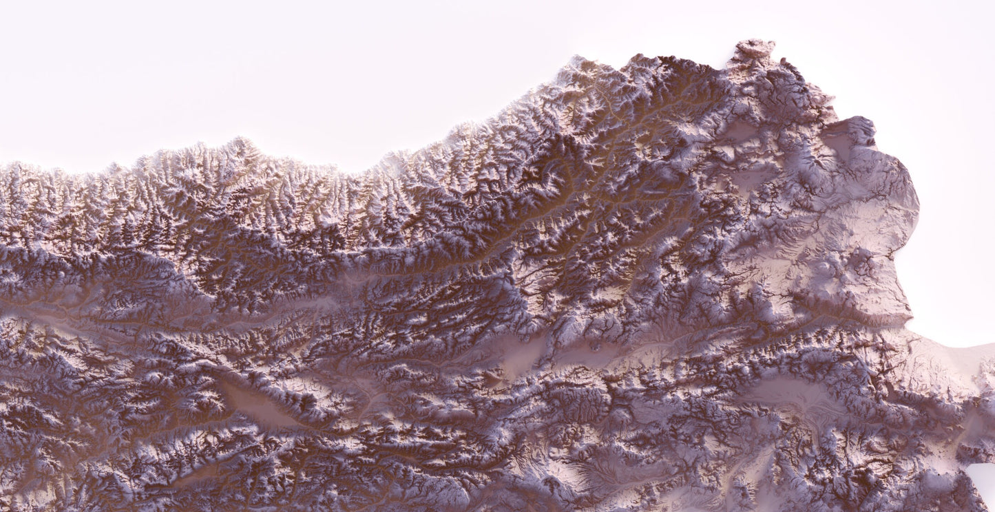 Turkiye Map ~ 2D Minimalist Topographic Relief Print ~ Turkey Shaded Relief