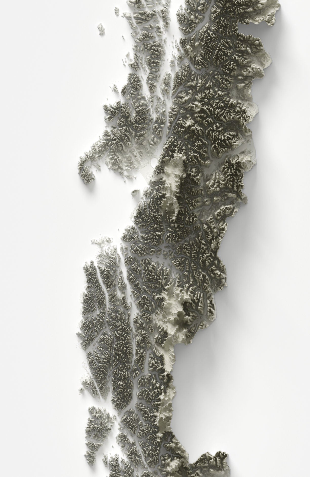 Chile Map ~ 2D Minimalist Topographic Relief Print ~ Shaded Relief