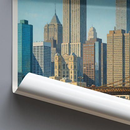 New York City Travel Print, Brooklyn Bridge & Manhattan Skyline ~ NYC Travel Poster