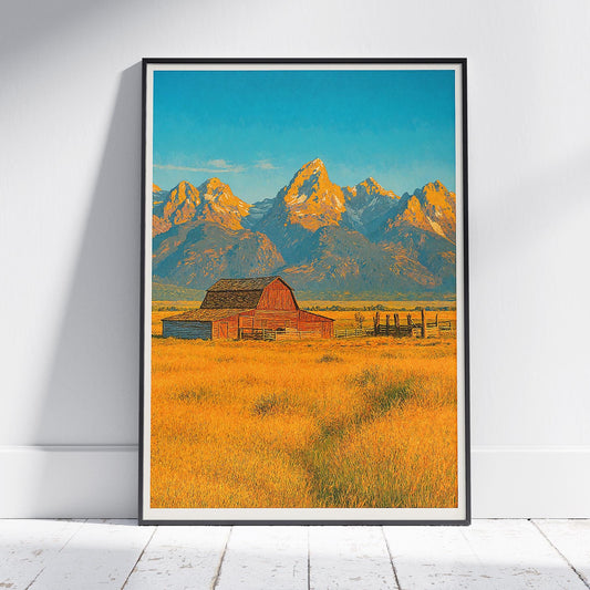 Grand Teton National Park Travel Print, Mormon Row ~ Wyoming Travel Poster