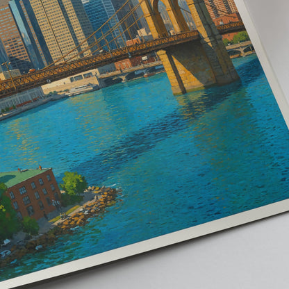 New York City Travel Print, Brooklyn Bridge & Manhattan Skyline ~ NYC Travel Poster