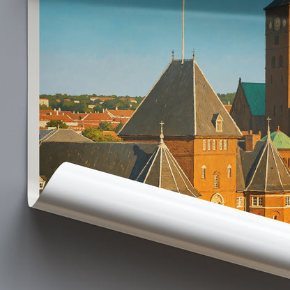 Aarhus Travel Poster, Denmark Cathedral Print | City Skyline Reflection Art | Nordic Home Decor Gift