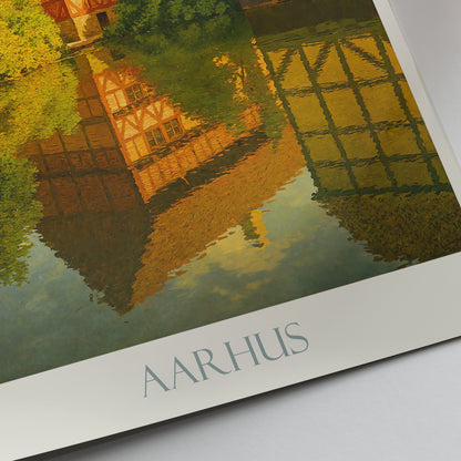 Aarhus Travel Poster, Old Town Buildings ~ Denmark Flux Art Print | Historic Wall Decor Gift