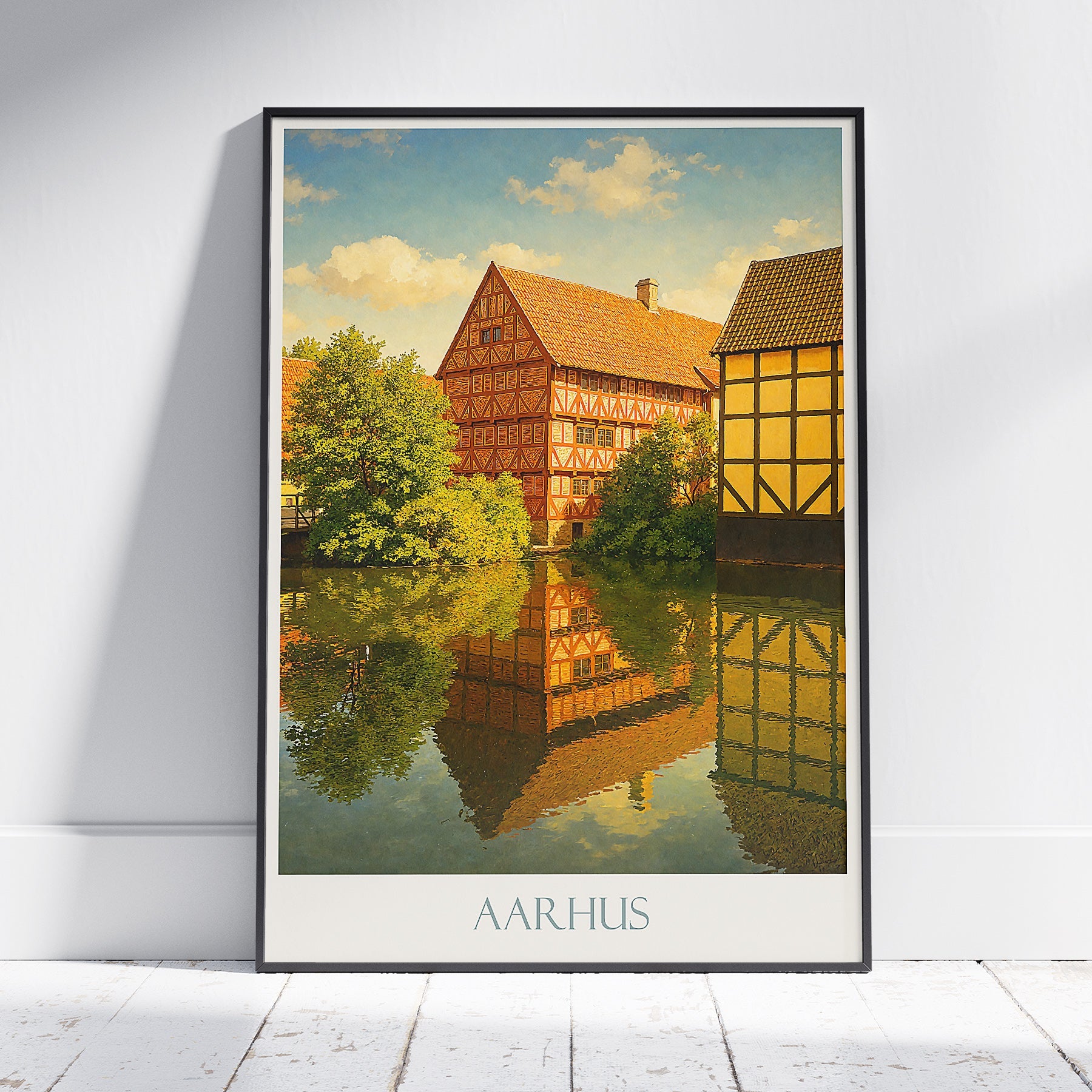 Aarhus Travel Poster, Old Town Buildings ~ Denmark Flux Art Print | Historic Wall Decor Gift