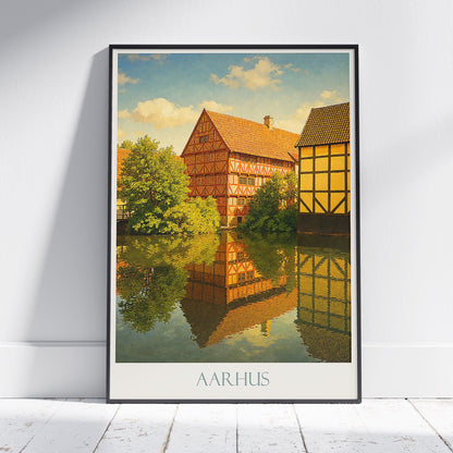 Aarhus Travel Poster, Old Town Buildings ~ Denmark Flux Art Print | Historic Wall Decor Gift