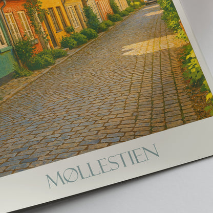 Aarhus Møllestien Street Travel Poster, Denmark | Charming Cobblestone Lane Wall Art Print | European Home Decor