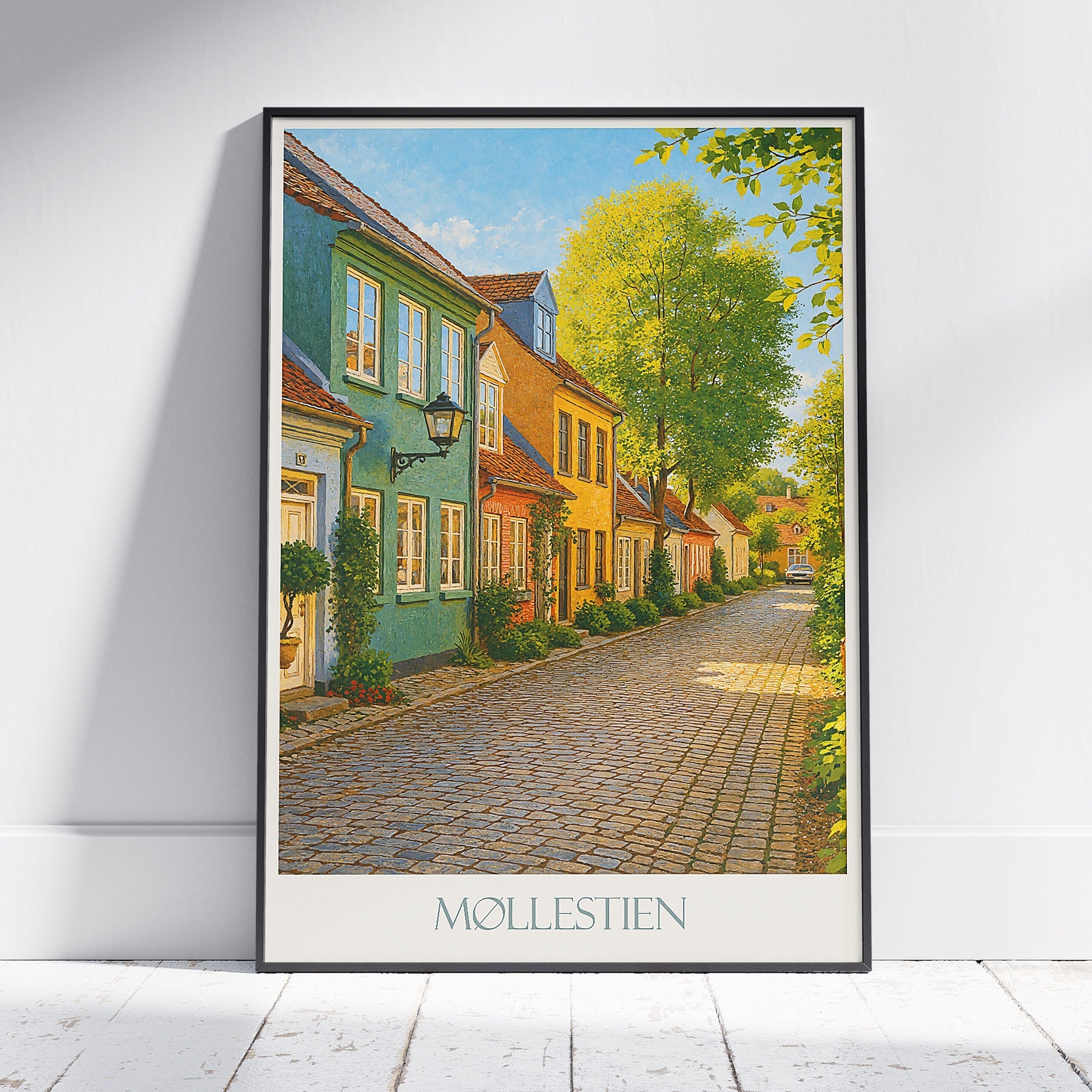 Aarhus Møllestien Street Travel Poster, Denmark | Charming Cobblestone Lane Wall Art Print | European Home Decor
