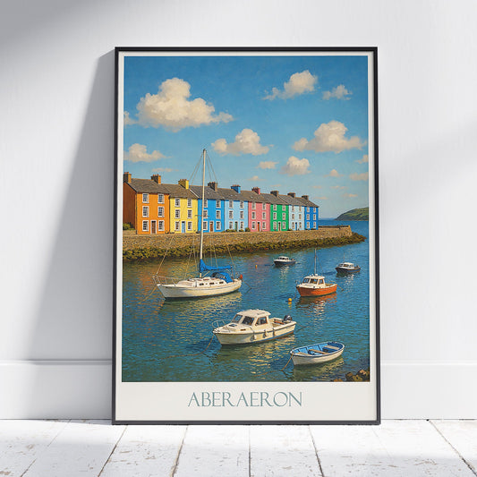 Aberaeron Wales Travel Poster, Colorful Harbor Town Art ~ Welsh Coastal Decor | UK Seascape Print