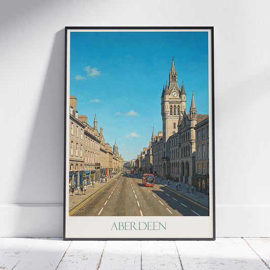 Aberdeen Travel Poster, Granite City | Scotland Cityscape Art Print | Historic Architecture Wall Decor | UK Home Gift