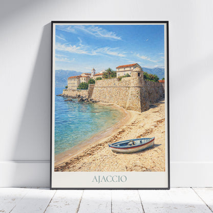 Ajaccio Corsica Travel Poster: Citadelle d'Ajaccio and Coastline Art Print