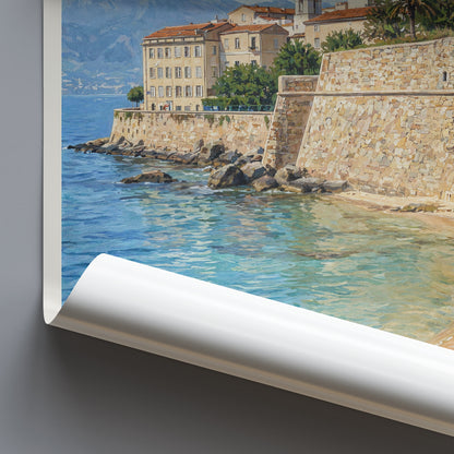 Ajaccio Corsica Travel Poster: Citadelle d'Ajaccio and Coastline Art Print