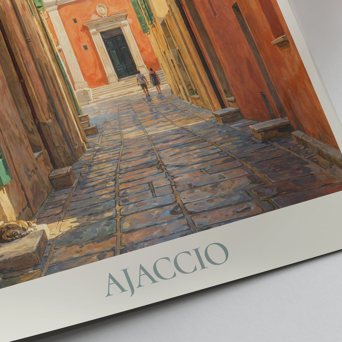 Ajaccio Corsica Travel Poster: Old Town Street and Cathedral Painted Art Print
