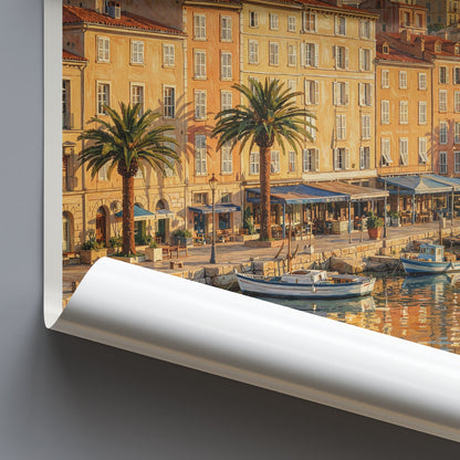 Ajaccio Corsica Travel Poster: Vieux Port Harbour and Waterfront Promenade Painted Art Print