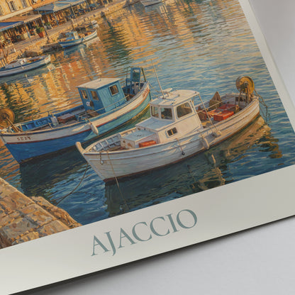 Ajaccio Corsica Travel Poster: Vieux Port Harbour and Waterfront Promenade Painted Art Print