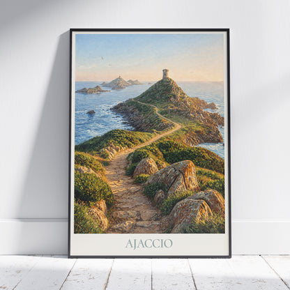 Ajaccio Corsica Travel Poster: Pointe de la Parata & Îles Sanguinaires Painted Art Print