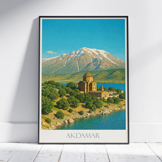 Akdamar Island Travel Poster, Akdamar Church | Lake Van Turkey Wall Art | Vintage Landscape Print Home Decor