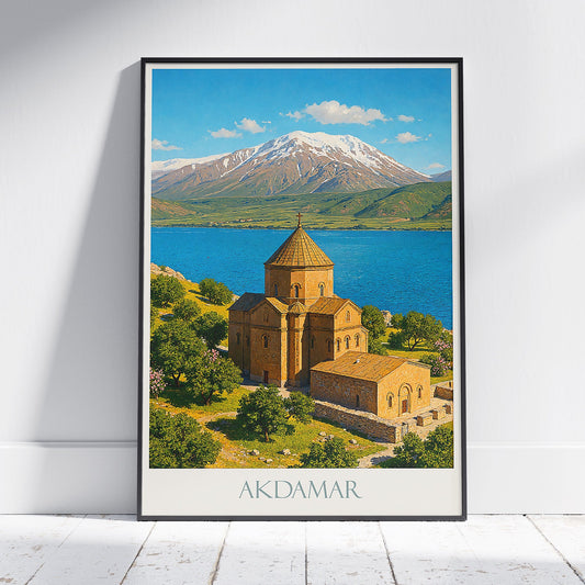 Akdamar Island Travel Poster | Akdamar Church & Lake Van Turkey Art Print | Armenian Monastery Wall Decor
