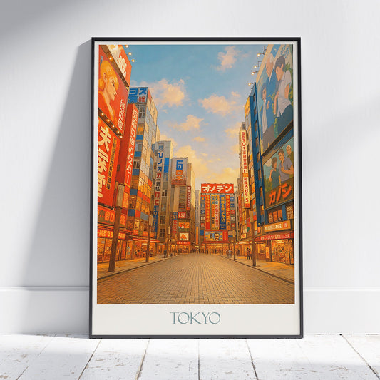 Akihabara Travel Poster | Vibrant Tokyo Street Art Print | Japan Cityscape Decor | Anime Manga Gaming Wall Art