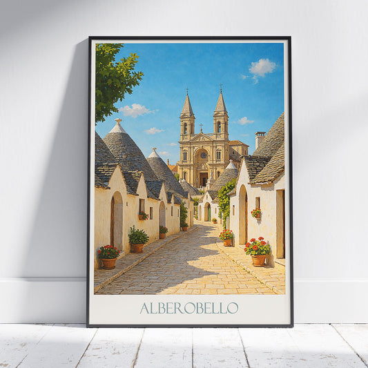 Alberobello Trulli Travel Poster, Italy | Apulia Puglia Art Print | Unique Conical House Wall Decor | Vacation Gift