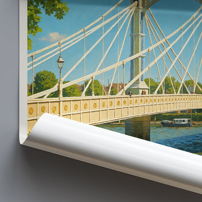 Albert Bridge London Travel Poster, River Thames Art Print | UK Cityscape Wall Decor & England Vacation Gift