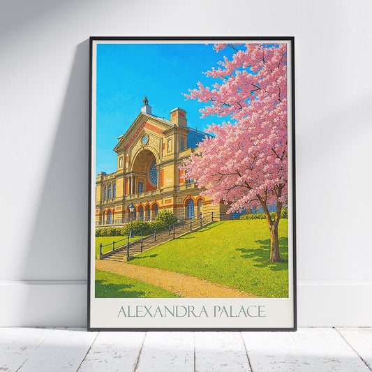 Alexandra Palace Travel Poster, London UK Cherry Blossom Art | Spring Wall Art Print | Iconic Landmark Decor