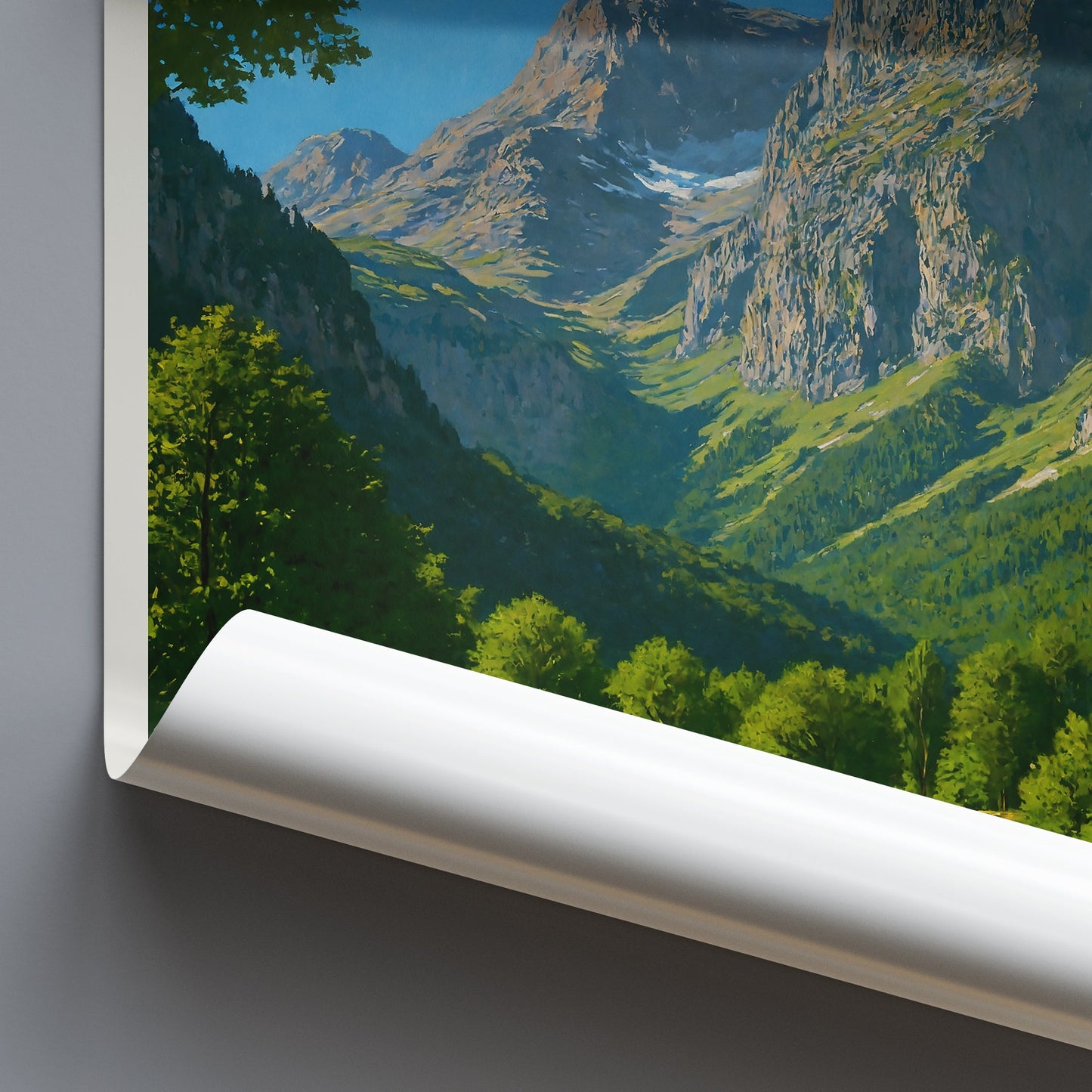 Lush Alpine Valley Travel Poster | Mountain Landscape Wall Art Print | Scenic Nature Decor | Outdoor Lover Gift
