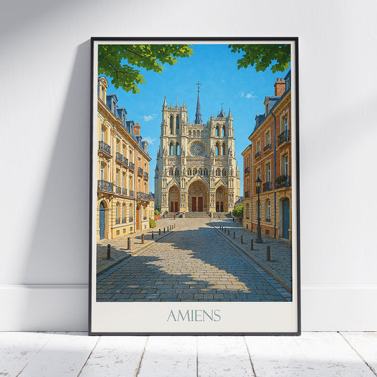 Amiens Travel Poster, Gothic Cathedral Art Print | France Cityscape Wall Decor | Historic Europe Landmark Gift