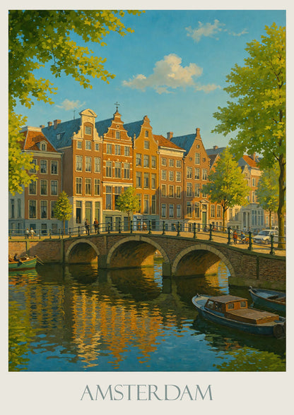 Amsterdam Travel Print ~ Netherlands travel poster print, Amsterdam city travel wall art gift
