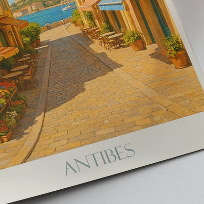 Antibes Travel Poster | French Riviera Art Print | Colorful Old Town Street Wall Art | South of France Decor | Vintage Style Vacation Gift