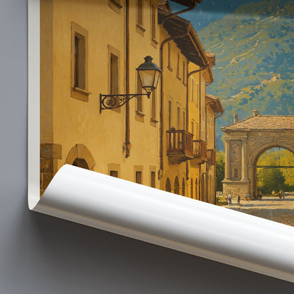 Aosta Travel Poster | Italian Alps Art Print | Historic Street Archway Wall Decor | Italy Landscape Painting