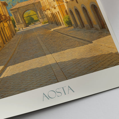 Aosta Travel Poster | Italian Alps Art Print | Historic Street Archway Wall Decor | Italy Landscape Painting