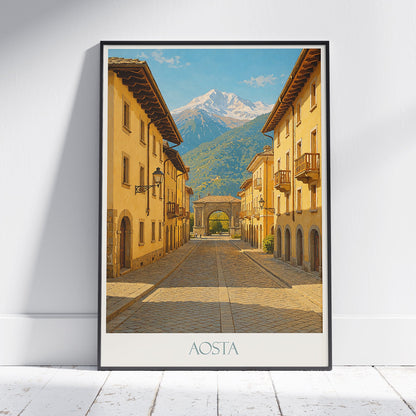Aosta Travel Poster | Italian Alps Art Print | Historic Street Archway Wall Decor | Italy Landscape Painting