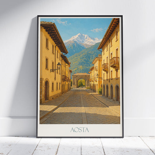 Aosta Travel Poster | Italian Alps Art Print | Historic Street Archway Wall Decor | Italy Landscape Painting
