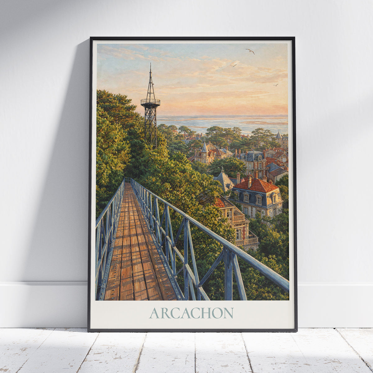 Arcachon France Travel Poster: Sainte-Cécile Observatory & Ville d'Hiver Art Print.