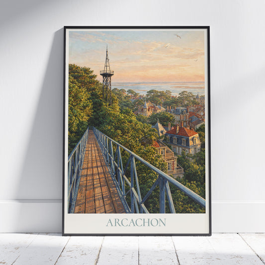 Arcachon France Travel Poster: Sainte-Cécile Observatory & Ville d'Hiver Art Print.