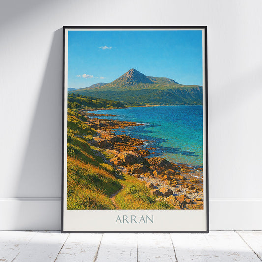 Arran Travel Poster | Isle of Arran Scotland Art Print | Coastal Mountain Landscape Wall Art | Vibrant Island Decor