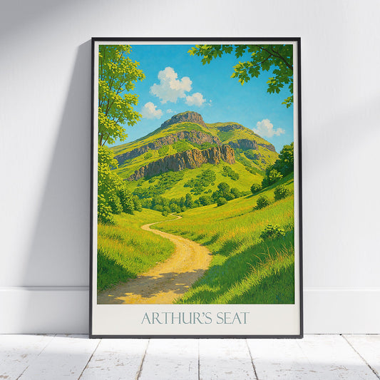 Arthur's Seat Travel Poster, Edinburgh Scotland Art Print | Vibrant Mountain Landscape Decor | Unique UK Hiking Gift