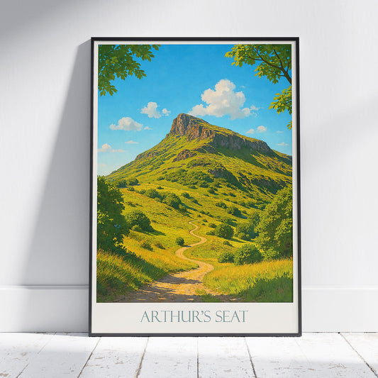 Arthur's Seat Travel Poster | Edinburgh Scotland Vintage Style Print | Scottish Landscape Art | Hiking Nature Wall Decor